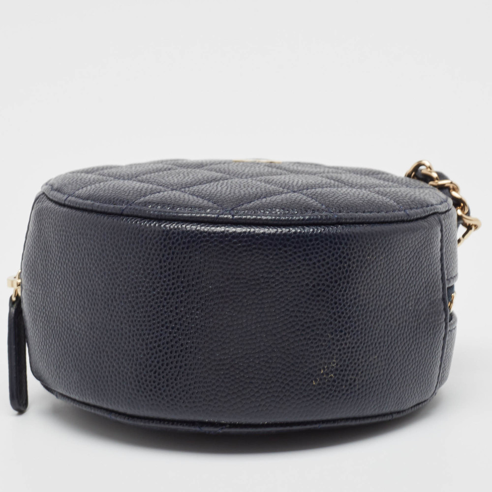 CHANEL Navy Blue Quilted Caviar Leather CC Round Chain Clutch - Picture 6 of 8